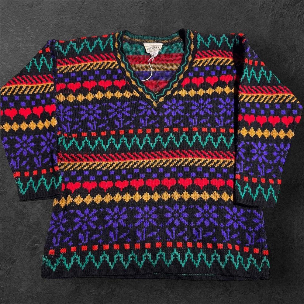 Croquet Club vintage 80s retro patterned sweater, super fun and funky